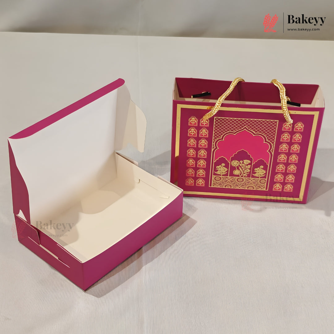 Traditional Arch & Floral Printed Chocolate Gift Box with Matching Handle Paper Bag | With & Without Cavity | Pack of 10