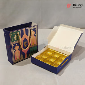 Traditional Arch & Floral Printed Chocolate Gift Box with Matching Handle Paper Bag | With & Without Cavity | Pack of 10