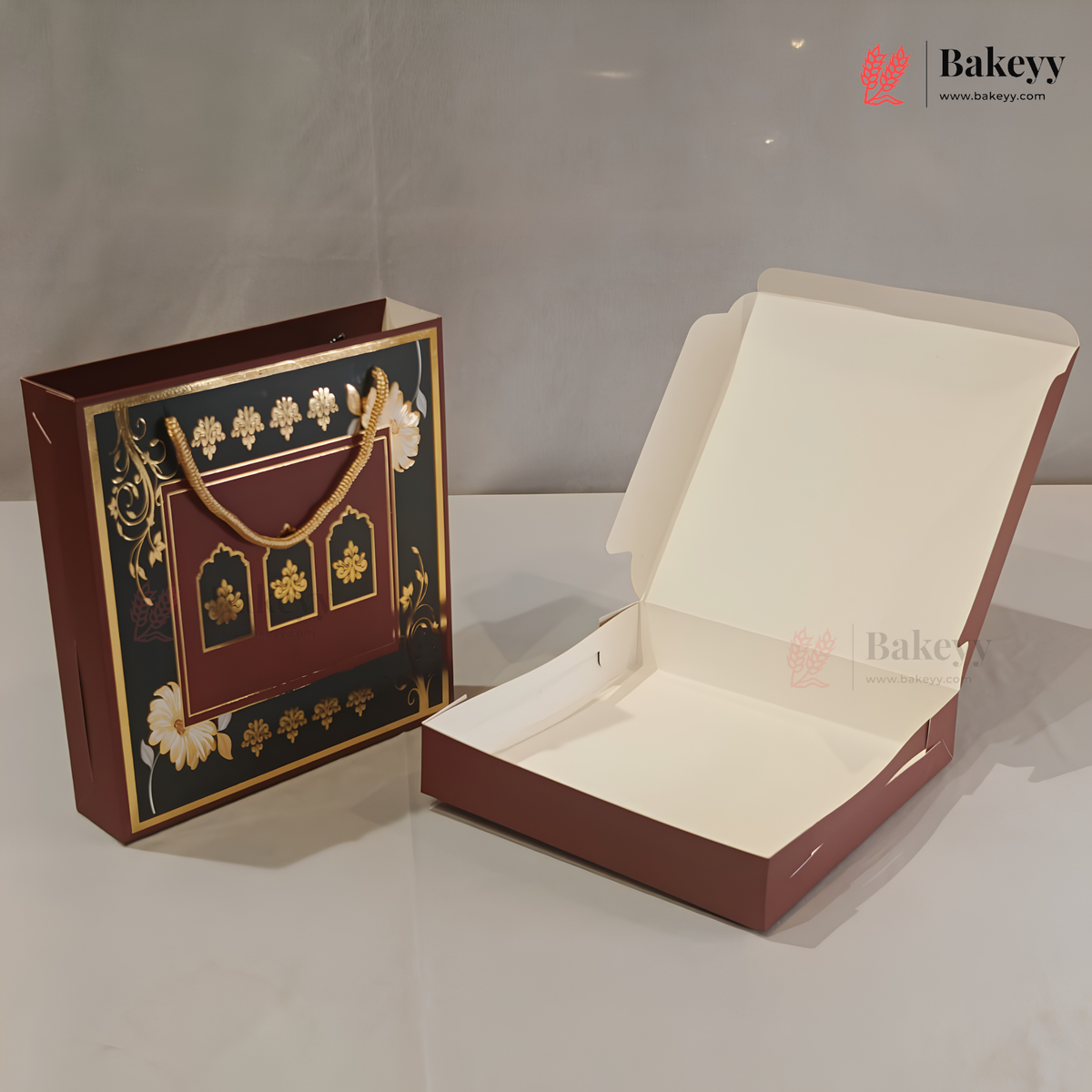 Traditional Arch & Floral Printed Chocolate Gift Box with Matching Handle Paper Bag | With & Without Cavity | Pack of 10