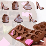 14-Cavity | Heel, Handbag and Fan Shape Silicone Chocolate Mold | Non-Stick Baking & Candy Making Tray | 1 Piece