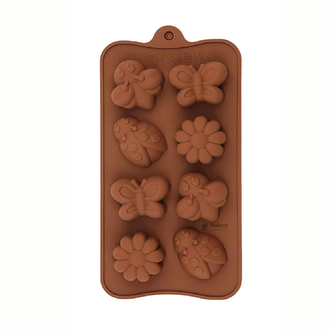 8-Cavity | Flower, Butterfly & Ladybug Shape Silicone Chocolate Mold | Non-Stick Baking & Candy Making Tray | 1 Piece
