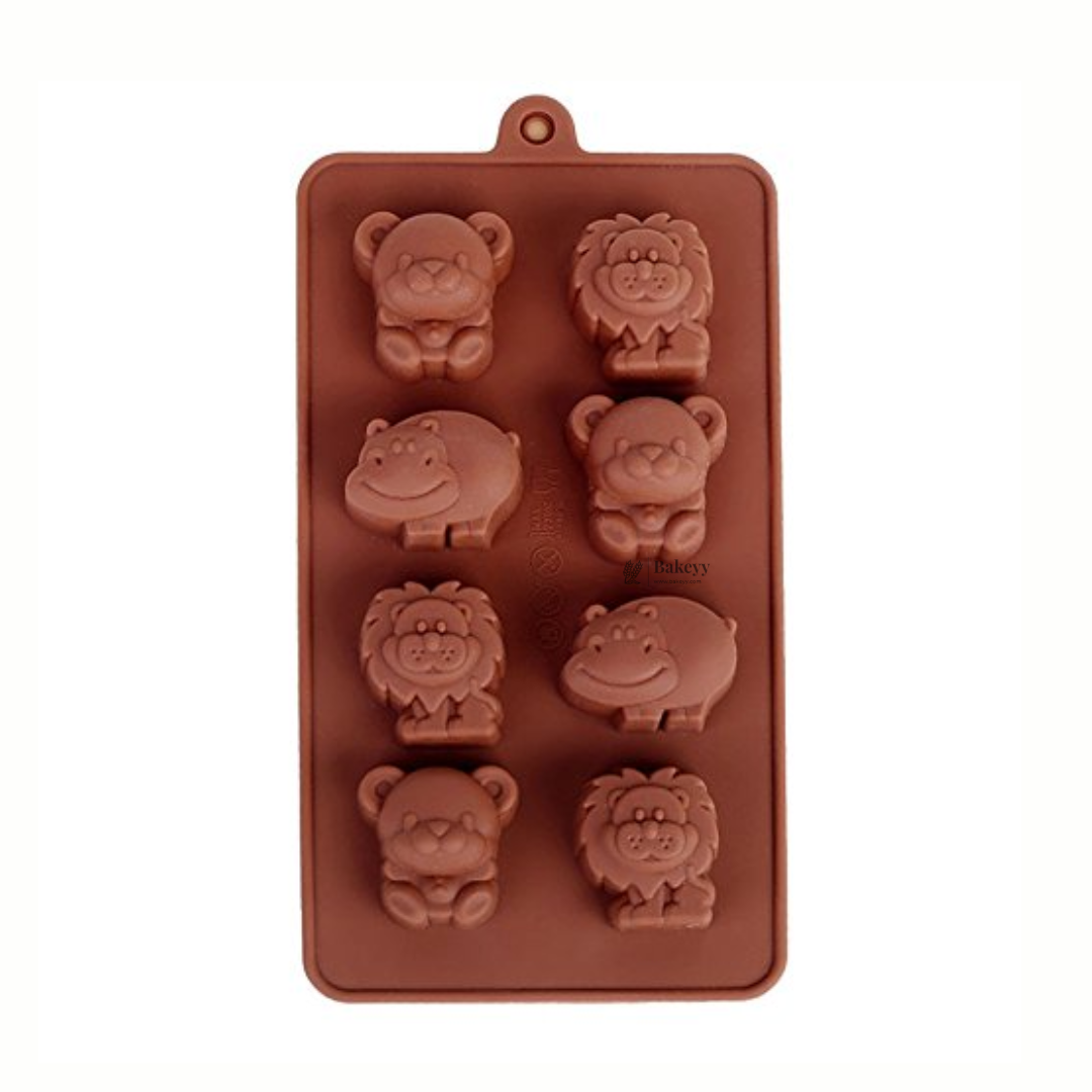 8-Cavity | Bear, Lion and Hippo Shape Silicone Chocolate Mold | Non-Stick Baking & Candy Making Tray | 1 Piece