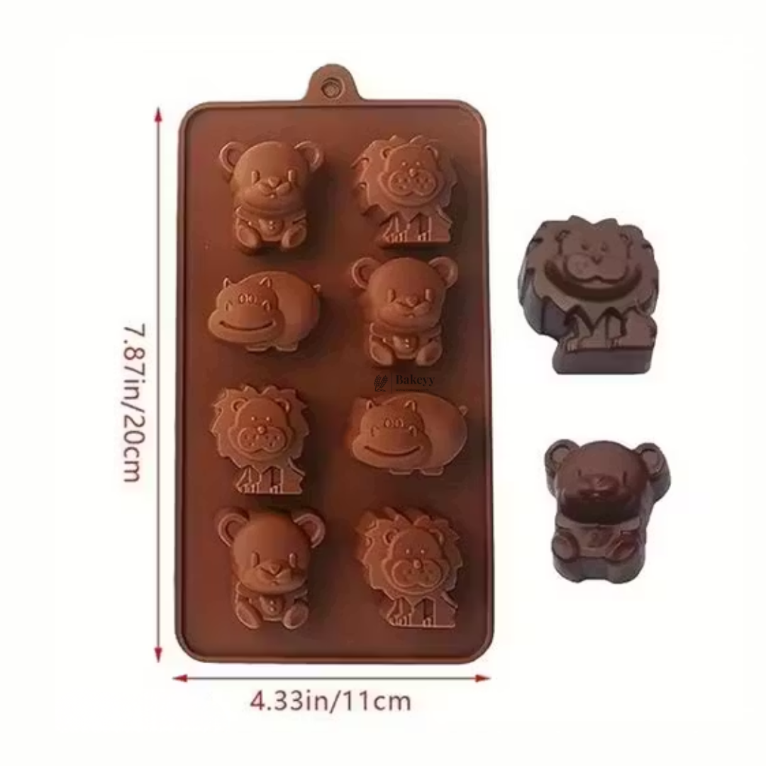 8-Cavity | Bear, Lion and Hippo Shape Silicone Chocolate Mold | Non-Stick Baking & Candy Making Tray | 1 Piece