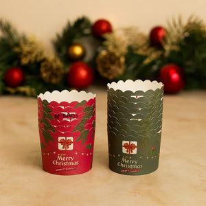 Merry Christmas Muffin & Cupcake Paper Liners | Pack of 50 - Bakeyy.com - India - Merry Christmas Muffin & Cupcake Paper Liners | Pack of 50 - Red / Small 65.00