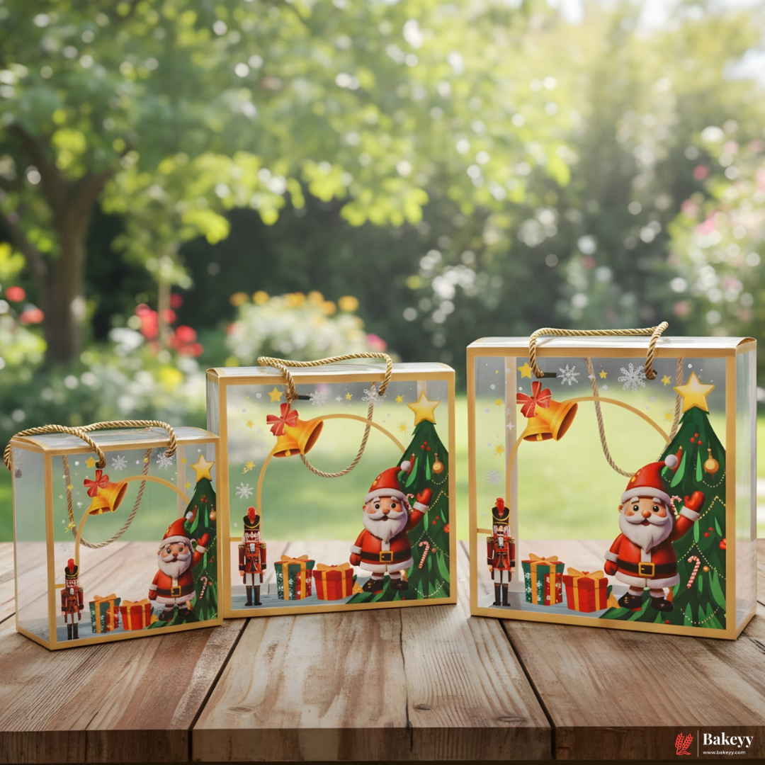 Christmas Transparent Gift Box with Handle | Pack of 10