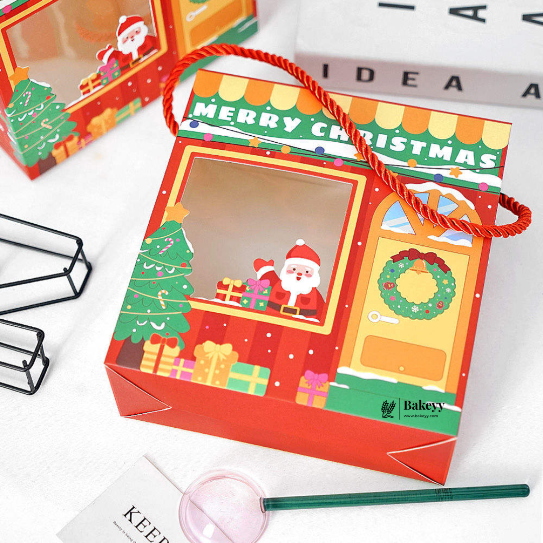 Christmas Paper Hamper Bags With Window & Handle | Pack of 10