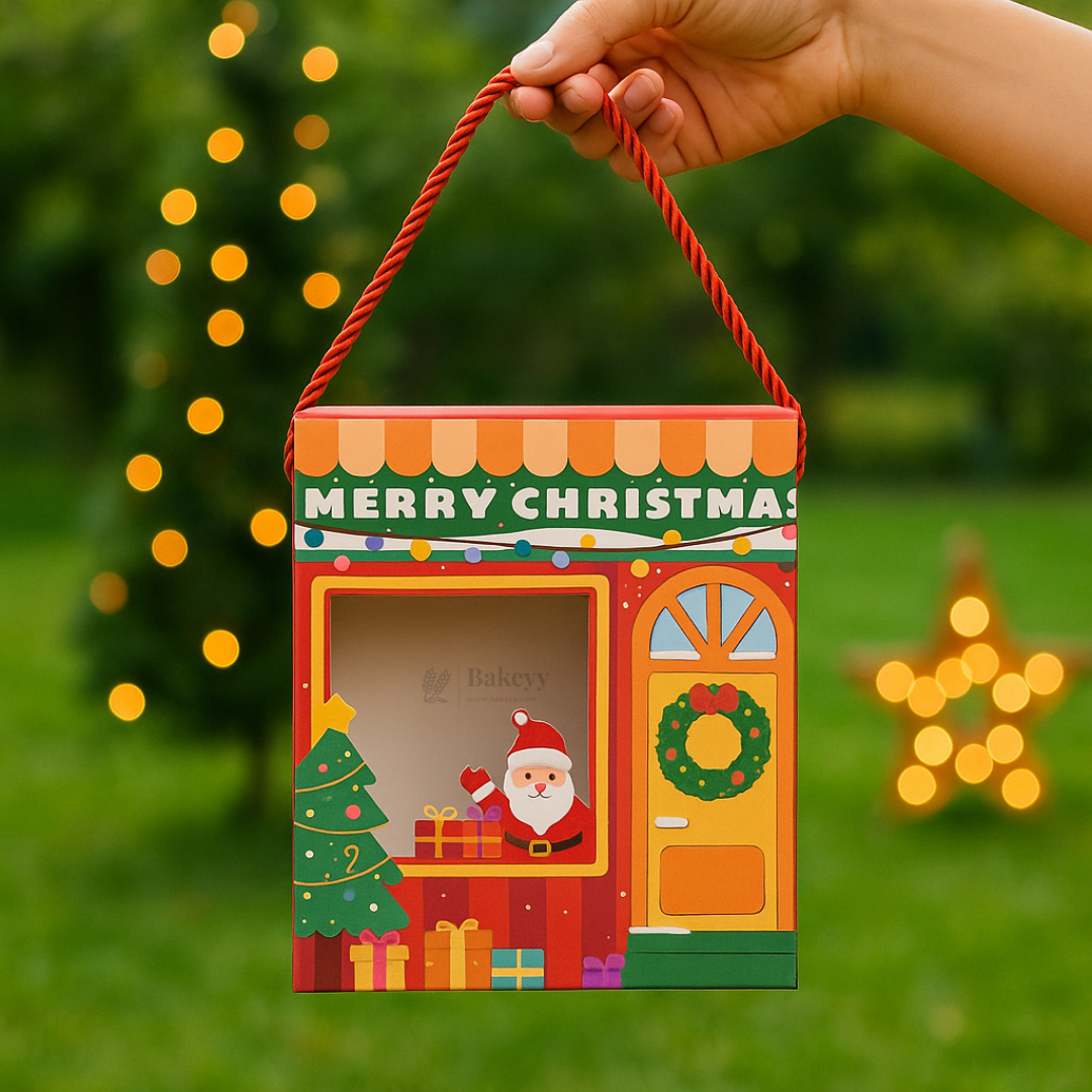 Christmas Paper Hamper Bags With Window & Handle | Pack of 10