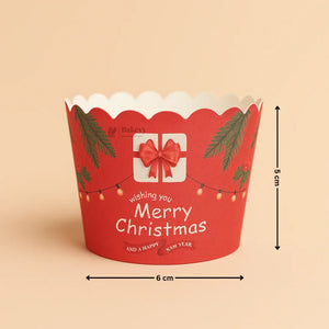 Merry Christmas Muffin & Cupcake Paper Liners | Pack of 50 - Bakeyy.com - India - Merry Christmas Muffin & Cupcake Paper Liners | Pack of 50 - Red / Large 80.00