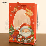 Small Christmas gift bag with Santa Claus and penguin design, featuring dimensions on a beige background.