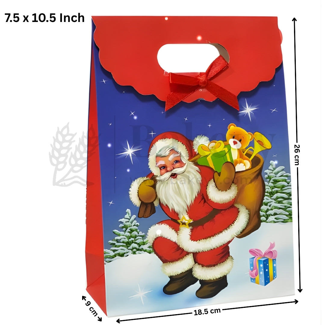 Christmas gift bag with Santa Claus design, size 7.5 x 10.5 inches.