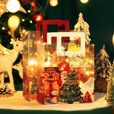 Christmas-themed gift bag with festive design in a decorative setting.