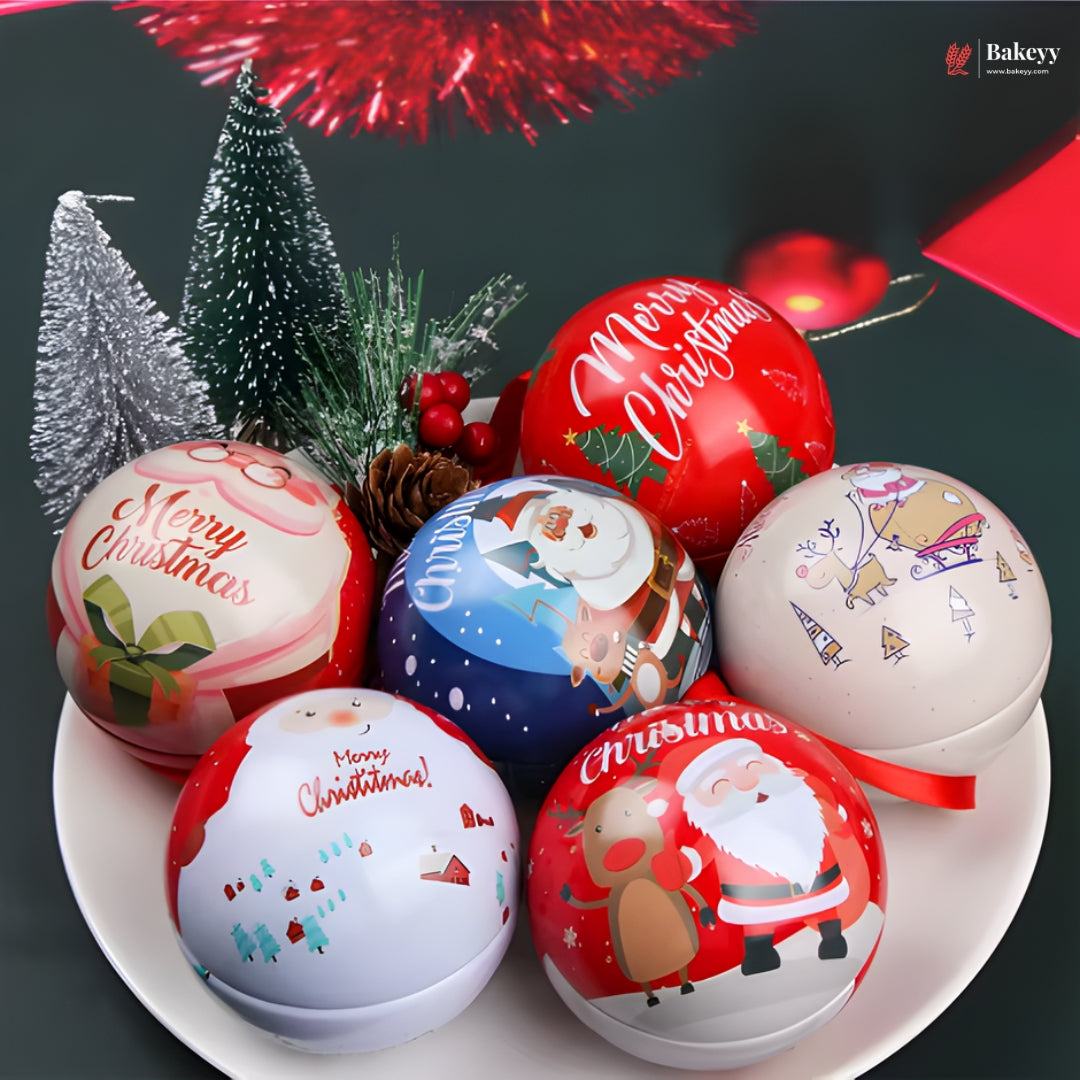 Christmas Ball Tin Box | Perfect for Candy & Tree Decorations | Random Prints Per Pack | Pack of 6