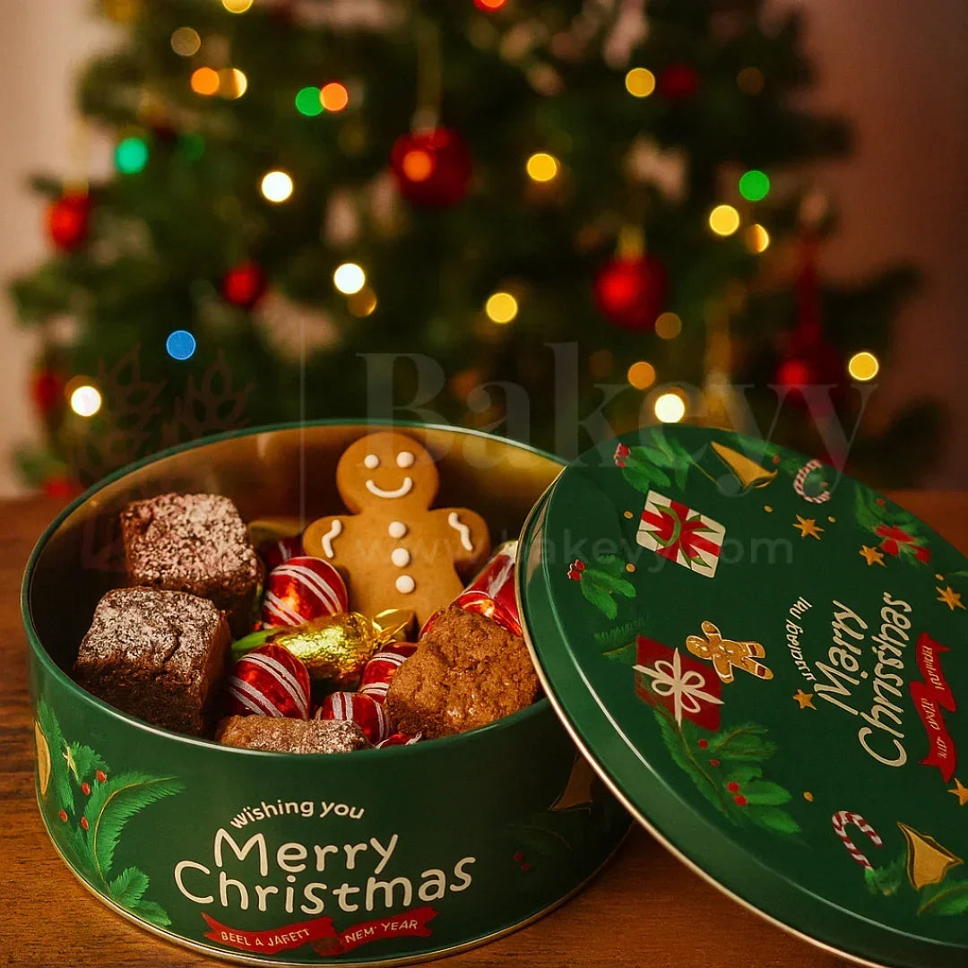 Christmas Print Dream Tin Box - Bakeyy.com - India - Christmas Print Dream Tin Box - Green / 250 gm | Pack of 6 360.00