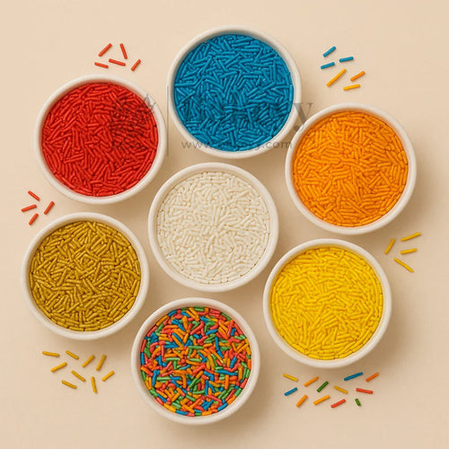 Vermicelli Shaped Sugar Confetti | Edible Cake & Dessert Decorations | Metallic Finish | 200 gm - Bakeyy.com - India - Vermicelli Shaped Sugar Confetti | Edible Cake & Dessert Decorations | Metallic Finish | 200 gm - Gold