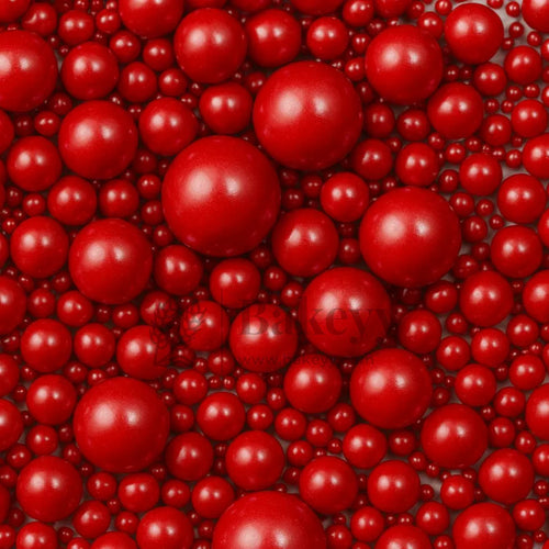 Edible Sugar Pearls - 7 Sizes Mix | Edible Cake & Dessert Decorations | Metallic Finish | 200 gm - Bakeyy.com - India - Edible Sugar Pearls - 7 Sizes Mix | Edible Cake & Dessert Decorations | Metallic Finish | 200 gm - Red