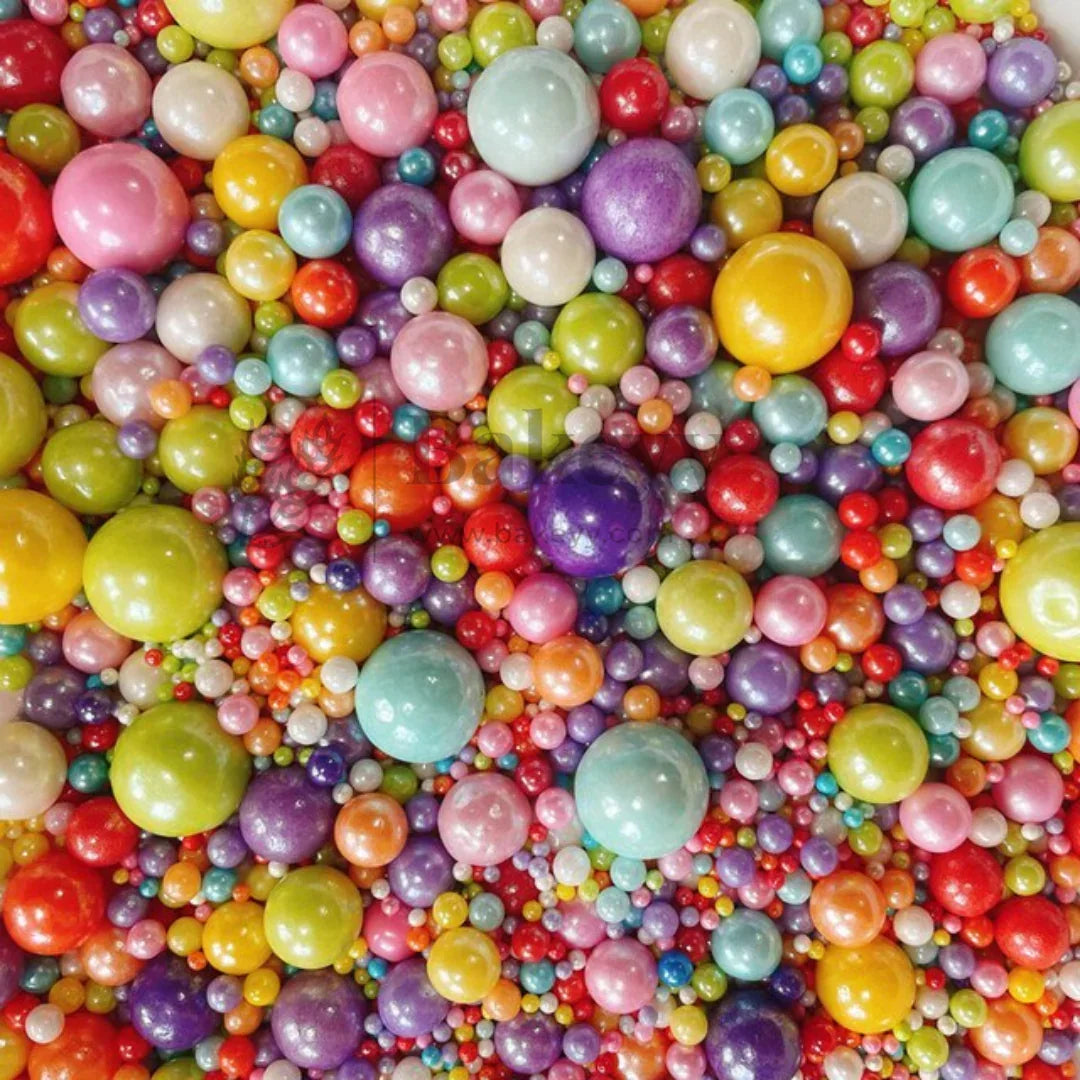 Edible Sugar Pearls - 7 Sizes Mix | Edible Cake & Dessert Decorations | Metallic Finish | 200 gm - Bakeyy.com - India - Edible Sugar Pearls - 7 Sizes Mix | Edible Cake & Dessert Decorations | Metallic Finish | 200 gm - Multicolor