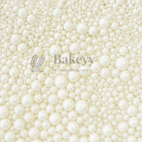 Edible Sugar Pearls - 7 Sizes Mix | Edible Cake & Dessert Decorations | Metallic Finish | 200 gm