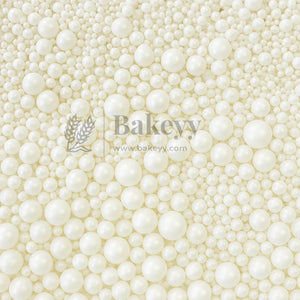 Edible Sugar Pearls - 7 Sizes Mix | Edible Cake & Dessert Decorations | Metallic Finish | 200 gm - Bakeyy.com - India - Edible Sugar Pearls - 7 Sizes Mix | Edible Cake & Dessert Decorations | Metallic Finish | 200 gm - White