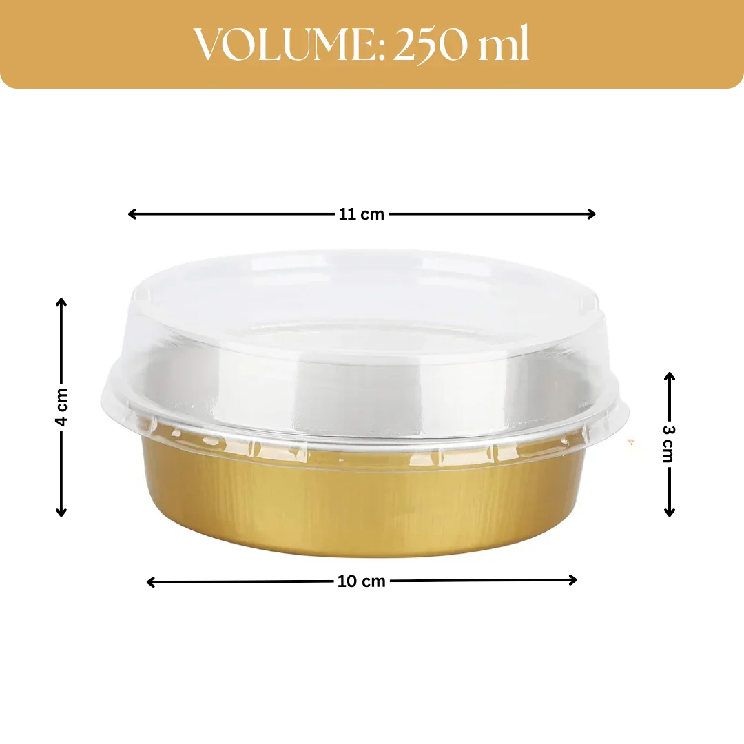 Aluminum Foil Baking Containers with Transparent Lid | Round Tins | Bake N Serve | Pack of 100