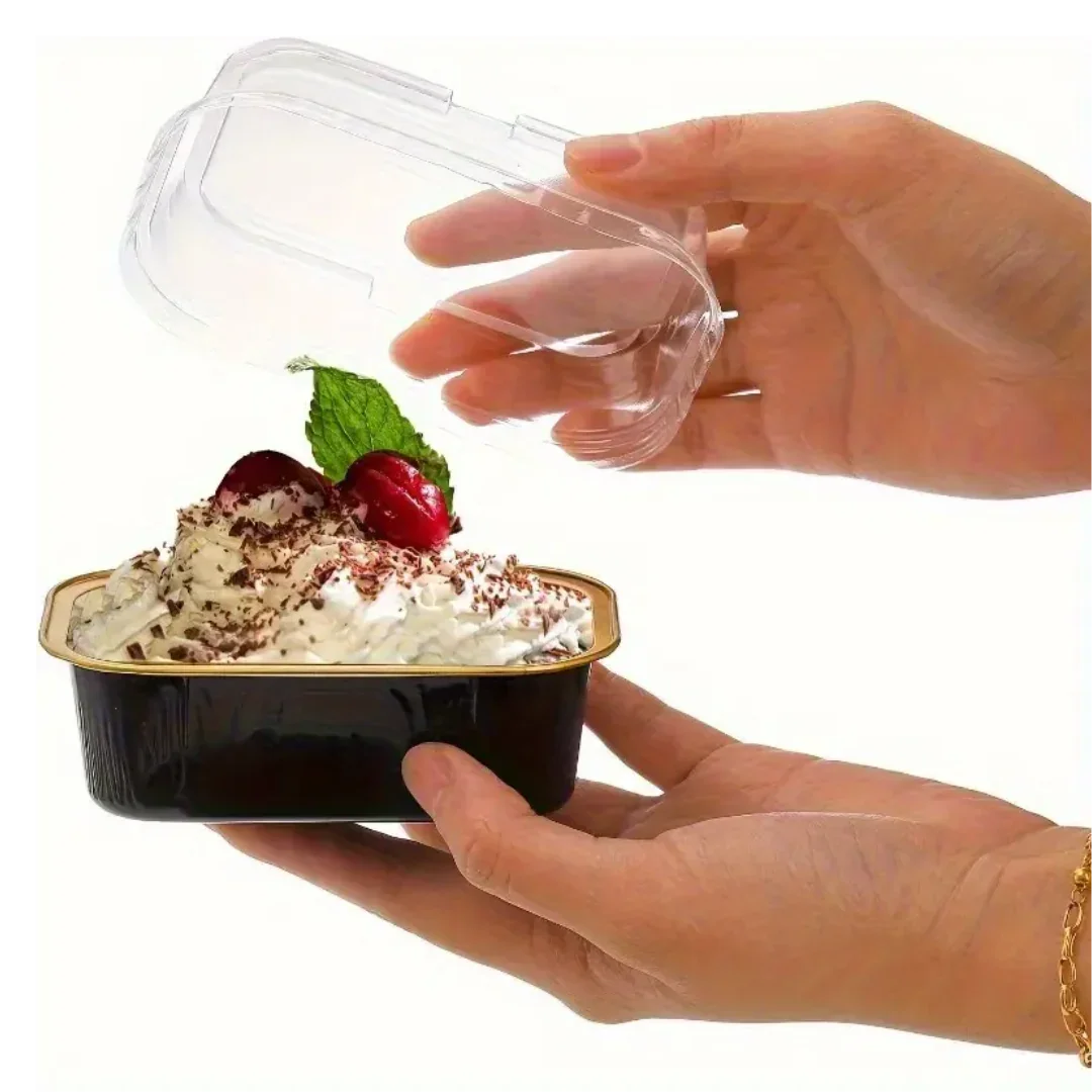 Aluminum Foil Baking Containers with Transparent Lid | Rectangle Tins | Bake N Serve | Pack of 100