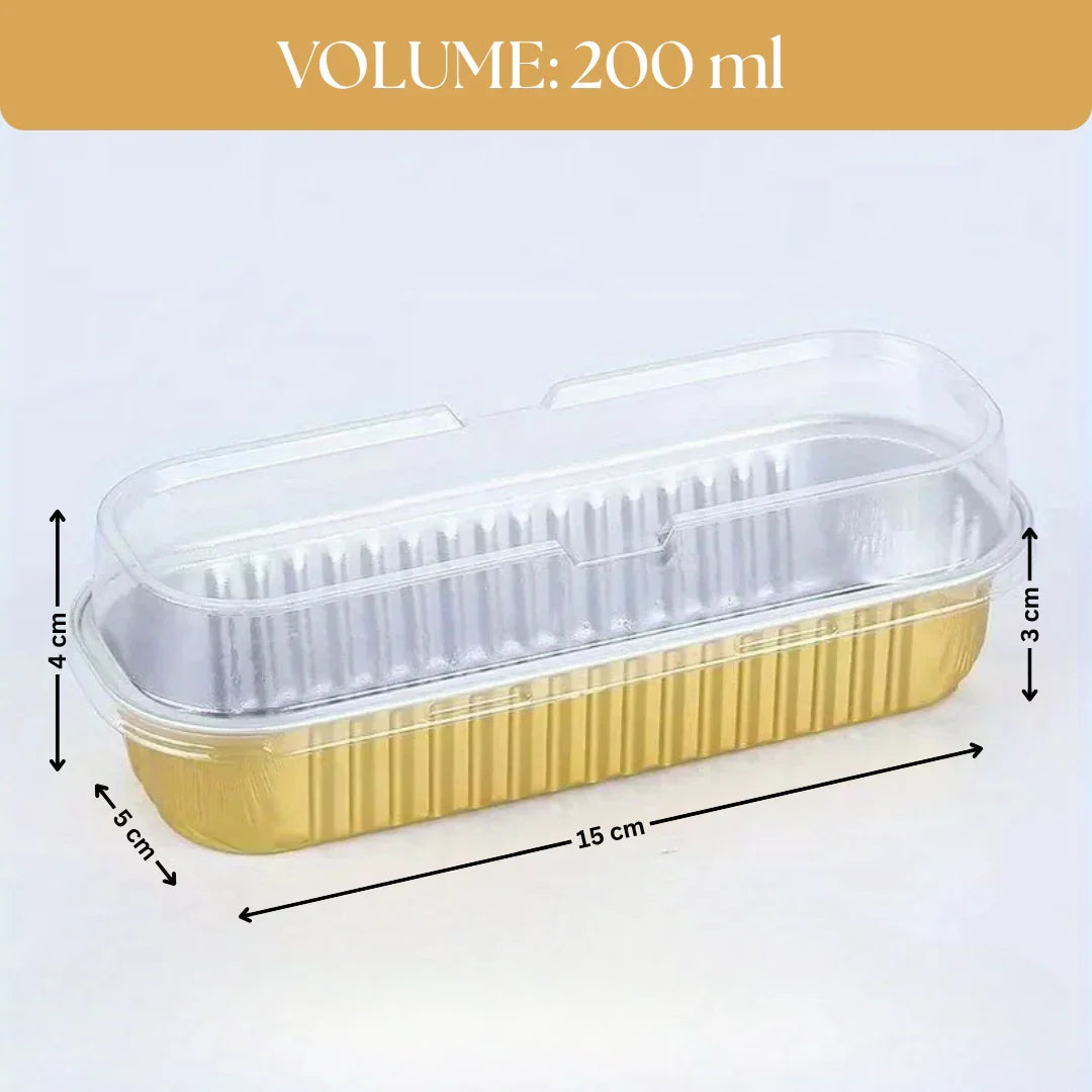 Aluminum Foil Baking Containers with Transparent Lid | Rectangle Tins | Bake N Serve | Pack of 100
