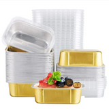 Aluminum Foil Baking Containers with Transparent Lid | Rectangle Tins | Bake N Serve | Pack of 100