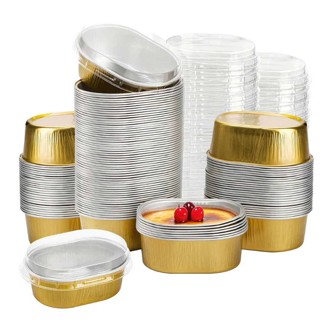 Aluminum Foil Baking Containers with Transparent Lid | Rectangle Tins | Bake N Serve | Pack of 100