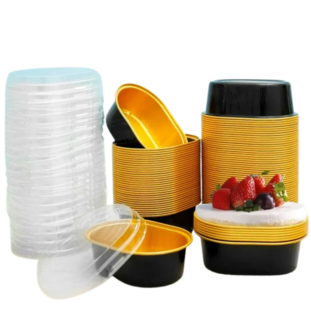 Aluminum Foil Baking Containers with Transparent Lid | Rectangle Tins | Bake N Serve | Pack of 100