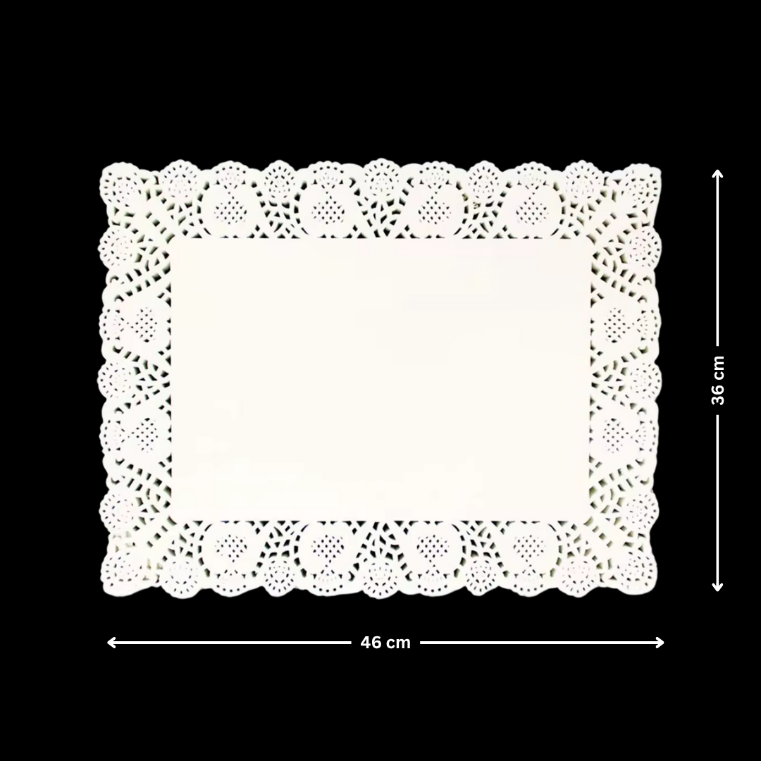 Paper Doilies | Rectangle Decorative Paper Doilies | Cake Liner Table Mats | 100 Pieces - Bakeyy.com - India - Paper Doilies | Rectangle Decorative Paper Doilies | Cake Liner Table Mats | 100 Pieces - 36x46 cm
