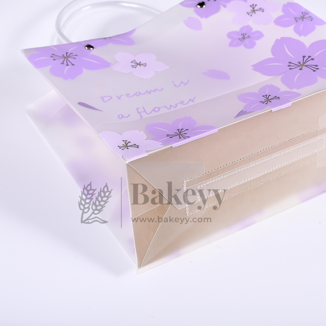 Dream Flower Frosted Transparent Gift Bags With Handle | Pack of 10
