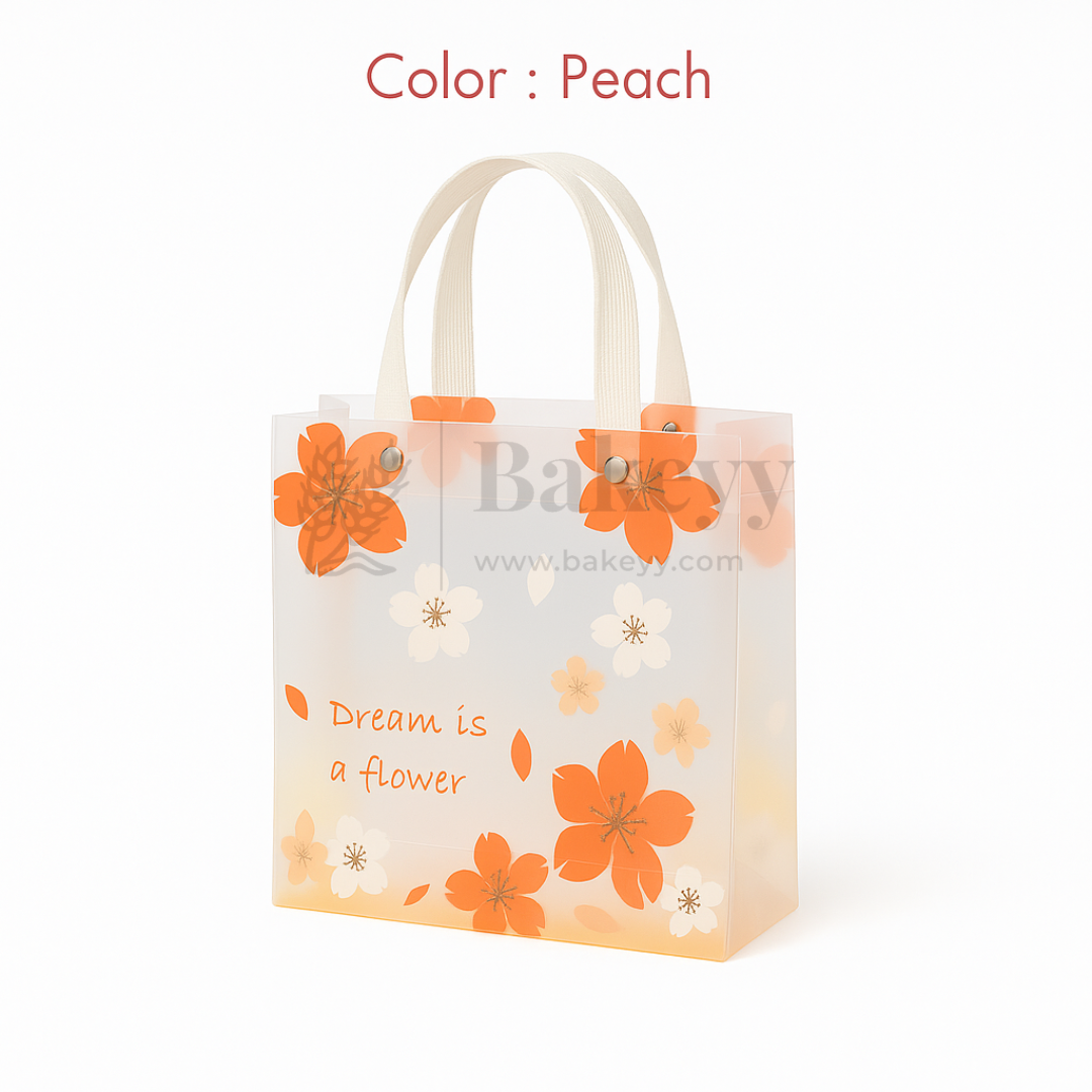 Dream Flower Frosted Transparent Gift Bags With Handle | Pack of 10
