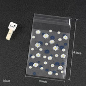 Daisy Flower Cellophane Bags | Blue and White | Clear Plastic Self Sealing Envelope Crystal Bag | Pack of 100 - Bakeyy.com - India - Daisy Flower Cellophane Bags | Blue and White | Clear Plastic Self Sealing Envelope Crystal Bag | Pack of 100 - 4x6
