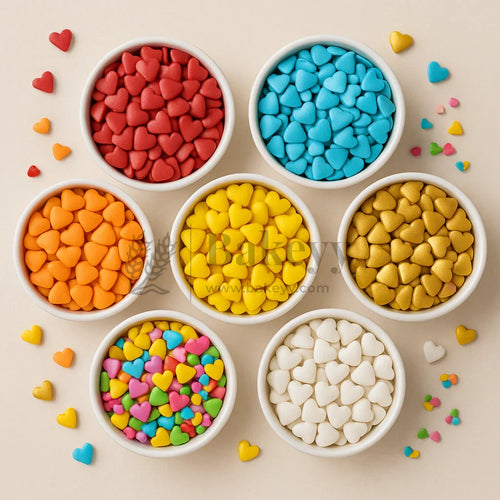 Heart-Shaped Sugar Confetti | Edible Cake & Dessert Decorations | Metallic Finish | 200 gm - Bakeyy.com - India - Heart-Shaped Sugar Confetti | Edible Cake & Dessert Decorations | Metallic Finish | 200 gm - Red