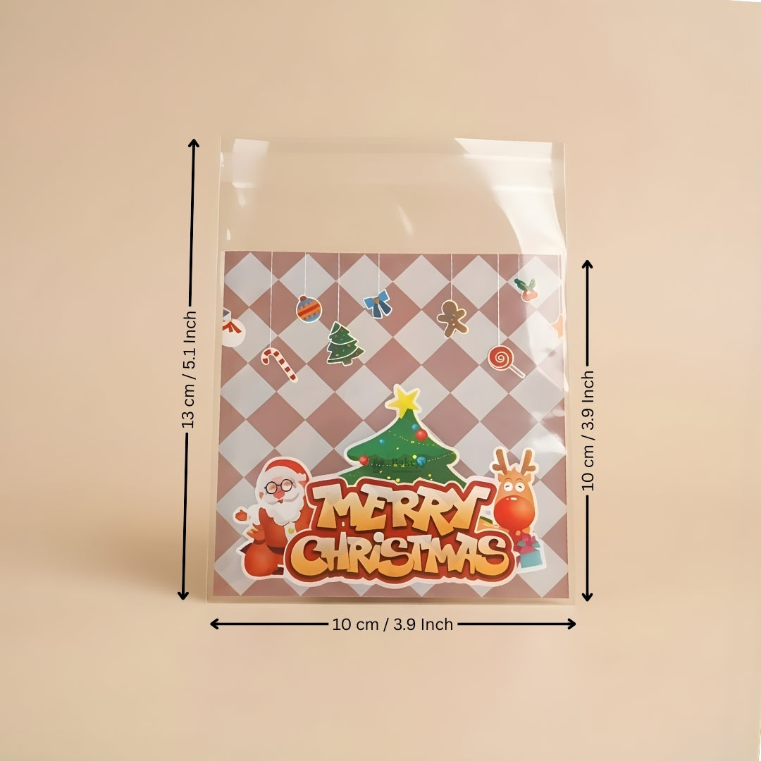 Christmas Theme Cellophane Bags | Self-Seal Treat Pockets | Pack of 100