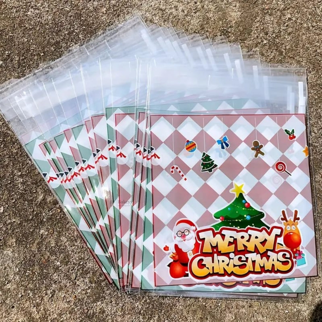 Christmas Theme Cellophane Bags | Self-Seal Treat Pockets | Pack of 100
