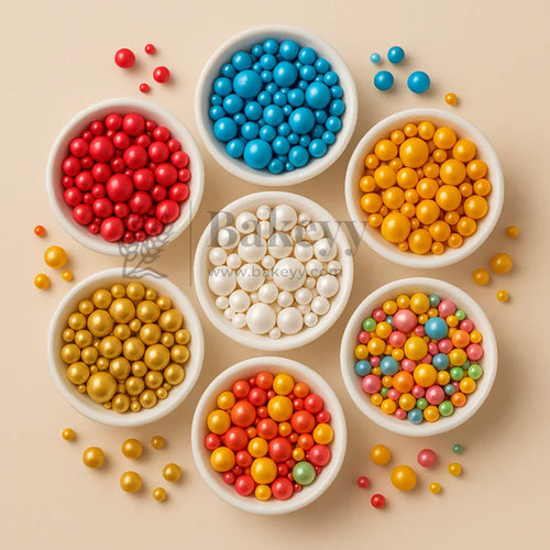 Edible Sugar Pearls - 7 Sizes Mix | Edible Cake & Dessert Decorations | Metallic Finish | 200 gm - Bakeyy.com - India - Edible Sugar Pearls - 7 Sizes Mix | Edible Cake & Dessert Decorations | Metallic Finish | 200 gm - White
