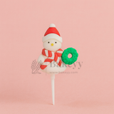 Snowman with Wreath Cake Topper | Christmas Miniature Figurines | Christmas Decor | Pack of 10