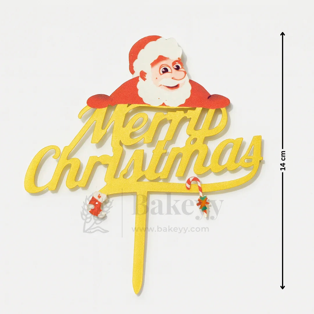 Merry Christmas with Santa Cake Topper | Golden Color | Christmas Decor | Pack of 5 - Bakeyy.com - India - Merry Christmas with Santa Cake Topper | Golden Color | Christmas Decor | Pack of 5 - Default Title
