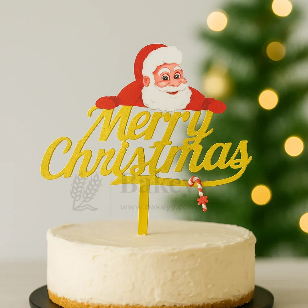Merry Christmas with Santa Cake Topper | Golden Color | Christmas Decor ...
