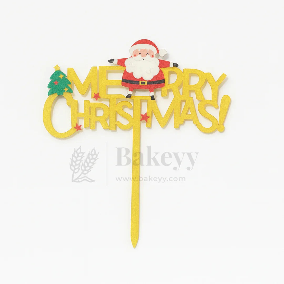 Merry Christmas with Santa and Tree Cake Topper | Golden Color | Christmas Decor | Pack of 5 - Bakeyy.com - India - Merry Christmas with Santa and Tree Cake Topper | Golden Color | Christmas Decor | Pack of 5 - Default Title