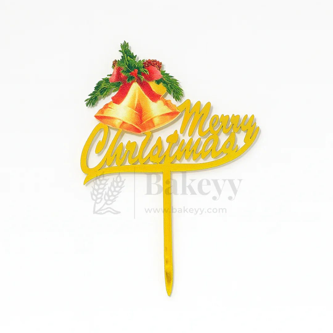 Merry Christmas with Golden Bells Cake Topper | Golden Color | Christmas Decor | Pack of 5 - Bakeyy.com - India - Merry Christmas with Golden Bells Cake Topper | Golden Color | Christmas Decor | Pack of 5 - Default Title