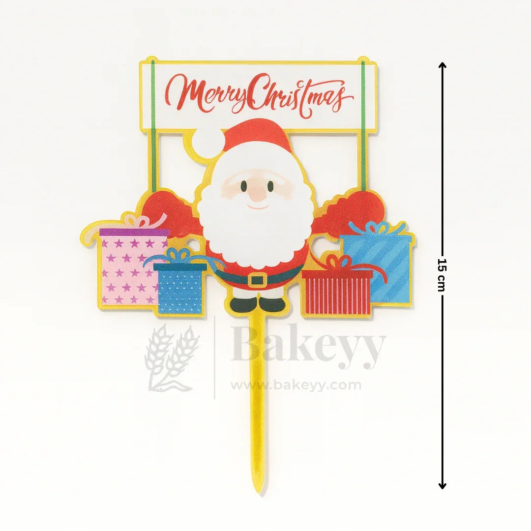 Merry Christmas with Santa & Gift Boxes Cake Topper | Christmas Decor | Pack of 5 - Bakeyy.com - India - Merry Christmas with Santa & Gift Boxes Cake Topper | Christmas Decor | Pack of 5 - Default Title