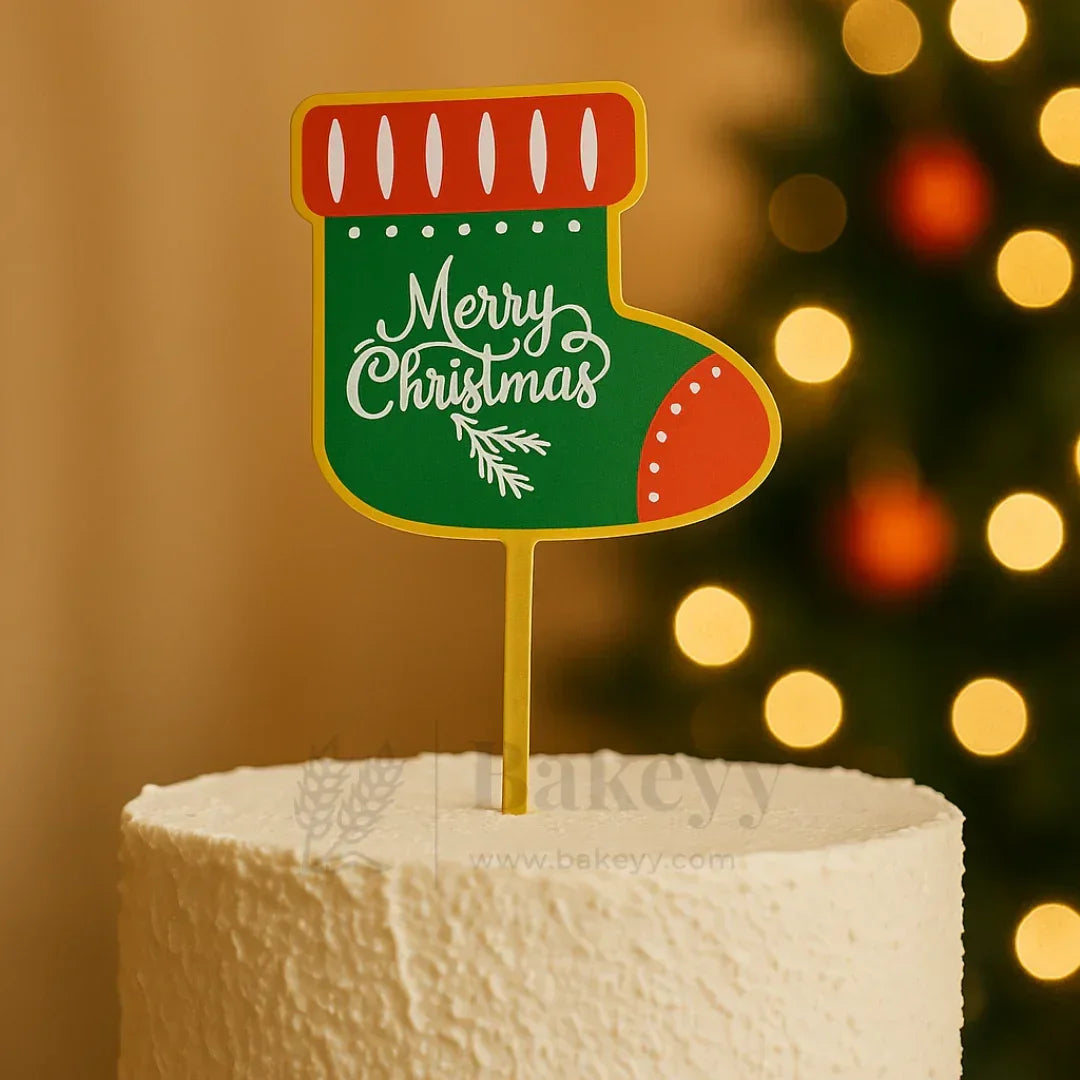 Merry Christmas Stocking Design Cake Topper | Christmas Decor | Pack of 5 - Bakeyy.com - India - Merry Christmas Stocking Design Cake Topper | Christmas Decor | Pack of 5 - Default Title