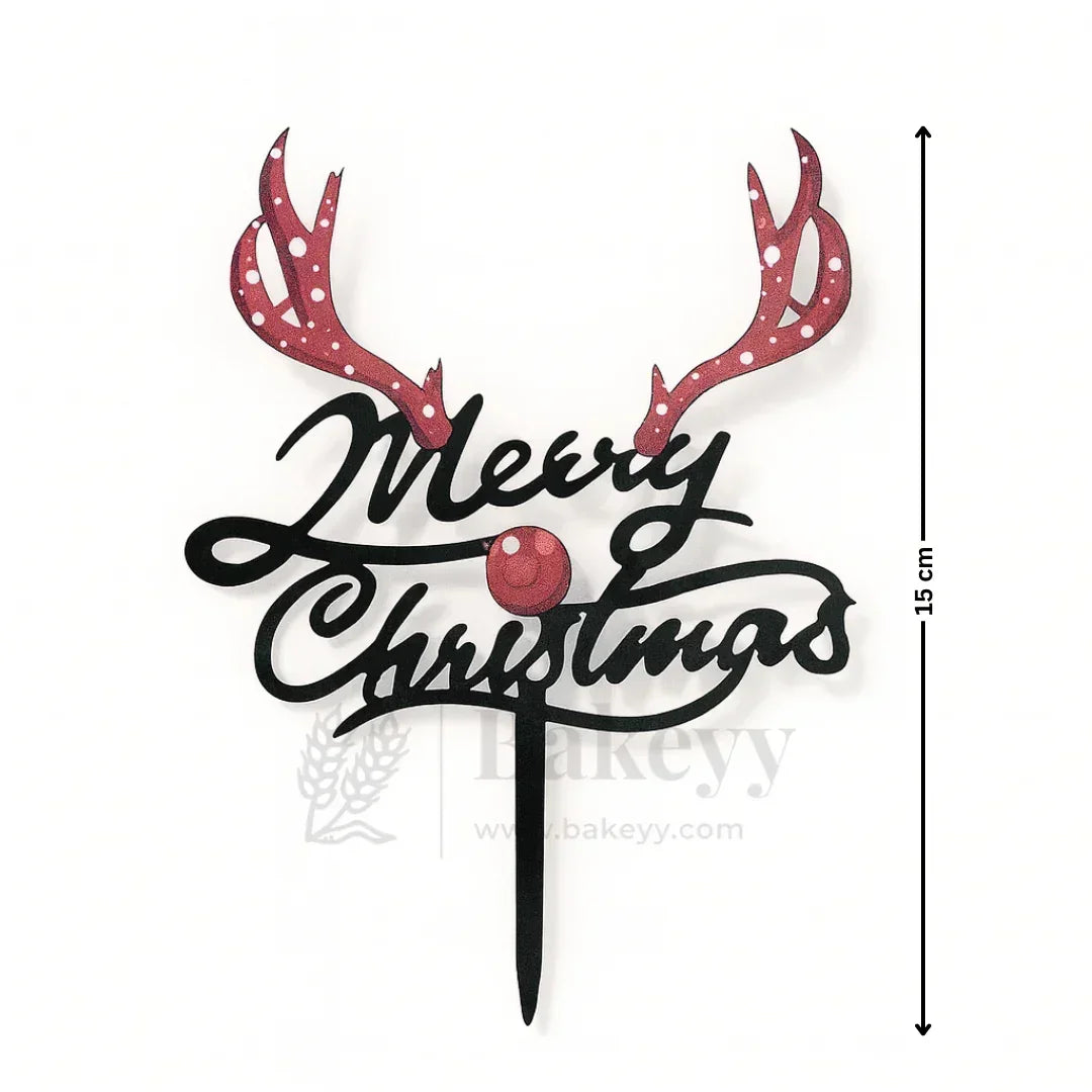Merry Christmas with Reindeer Antler Design Cake Topper | Black Color | Christmas Decor | Pack of 5 - Bakeyy.com - India - Merry Christmas with Reindeer Antler Design Cake Topper | Black Color | Christmas Decor | Pack of 5 - Default Title