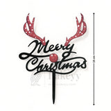 Merry Christmas with Reindeer Antler Design Cake Topper | Black Color | Christmas Decor | Pack of 5