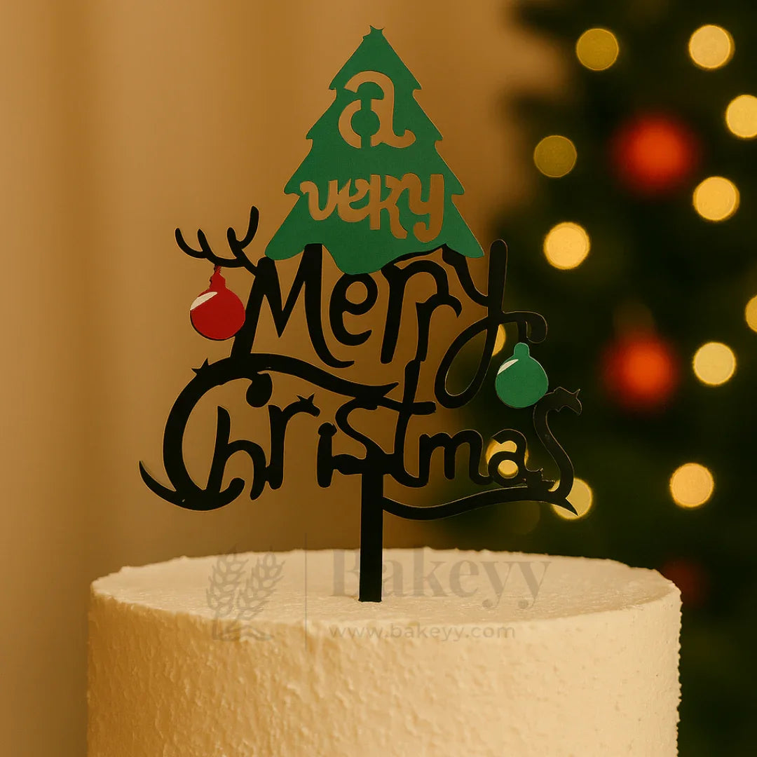 A Very Merry Christmas Design Cake Topper | Black Color | Christmas Decor | Pack of 5