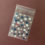 Daisy Flower Cellophane Bags | Blue and White | Clear Plastic Self Sealing Envelope Crystal Bag  | Pack of 100