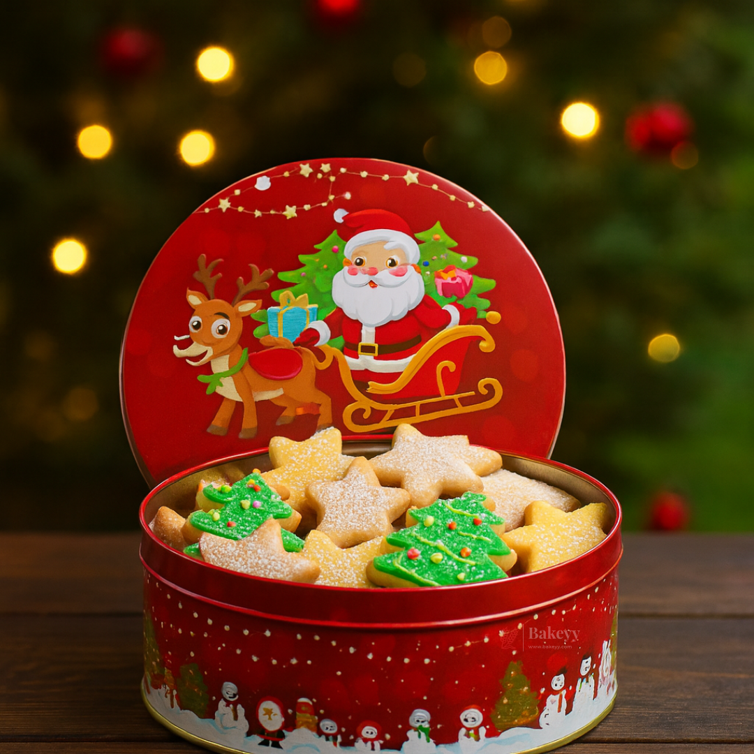 Christmas Gift Plum Cake Tin Box | Red Santa Print | 500 g | Pack of 6