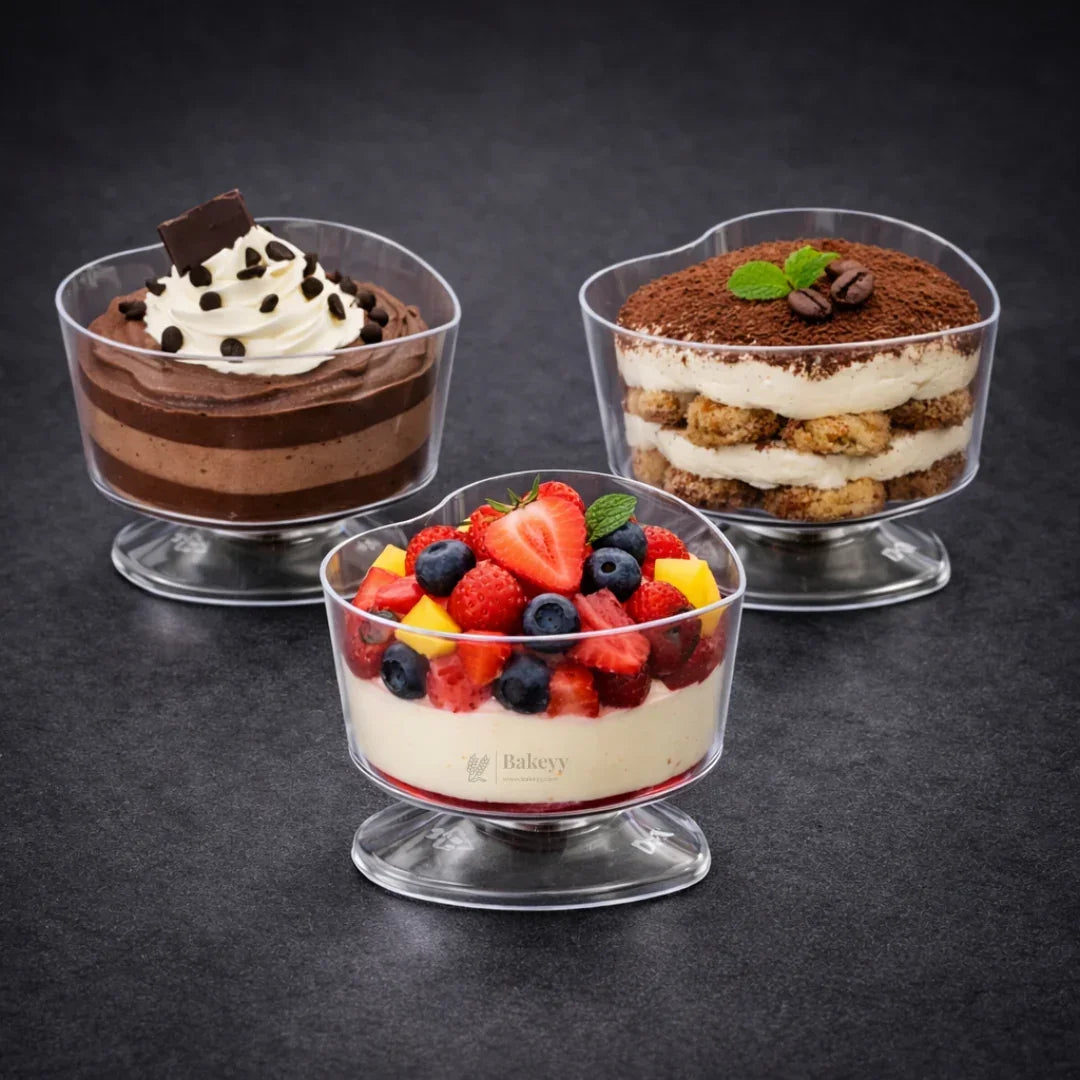 70ml Heart-Shaped Clear Dessert Cup | D54 | Transparent Plastic Dessert Bowl | Party & Event Serveware | Pack of 30 - Bakeyy.com - India - 70ml Heart-Shaped Clear Dessert Cup | D54 | Transparent Plastic Dessert Bowl | Party & Event Serveware | Pack of 30 - Default Title 240.00