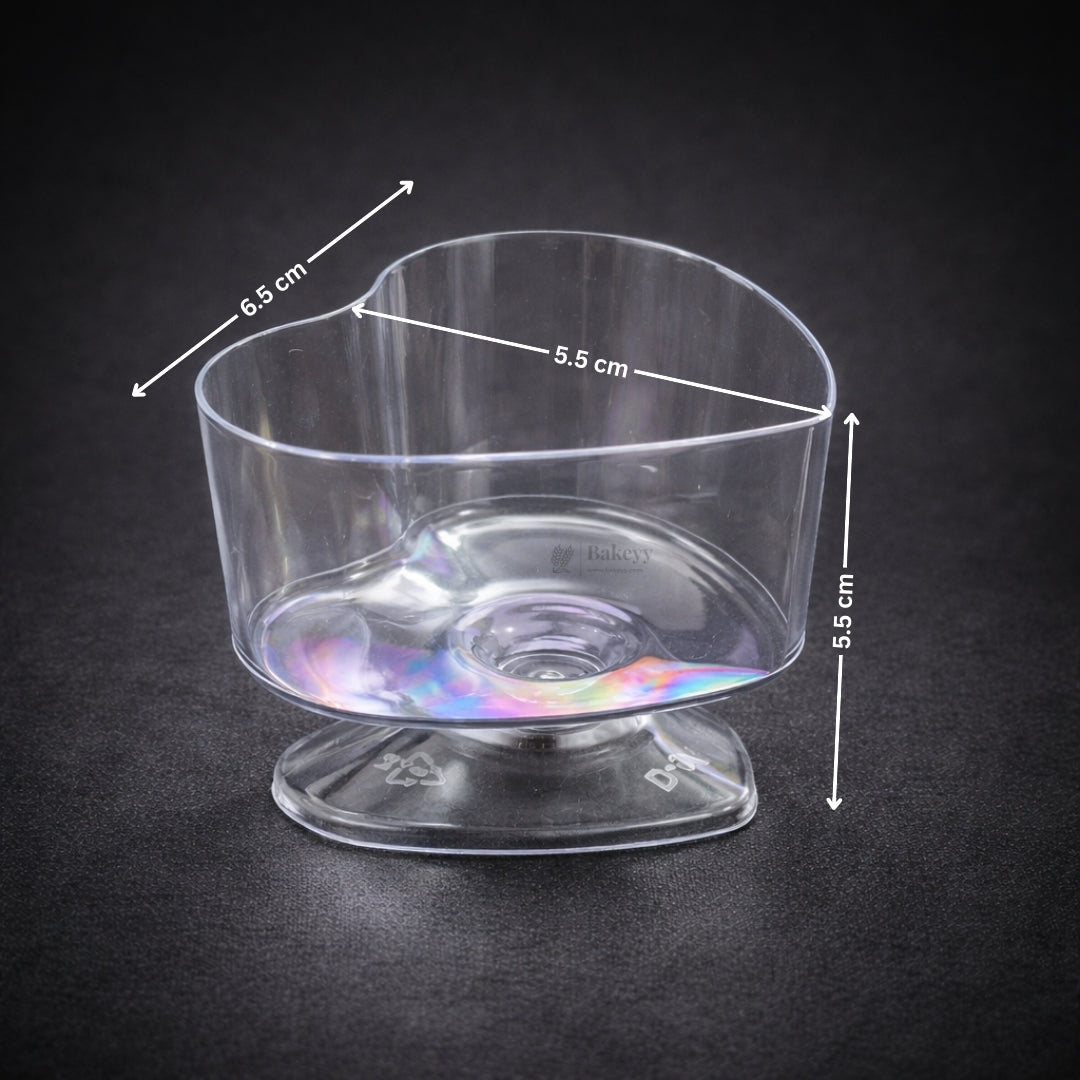 Heart-Shaped Clear Dessert Cup | D-54 | Transparent Plastic Dessert Bowl | Party & Event Serveware | Pack of 30